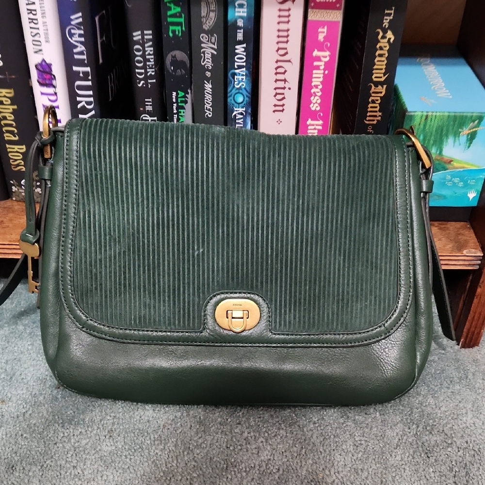 Fossil Harper Green Leather Large Flap Crossbody
